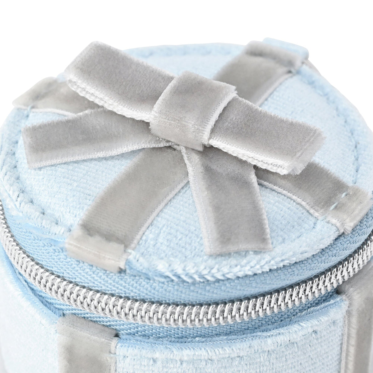 Velour Ribbon Mini Travel Jewelry Box Light Blue