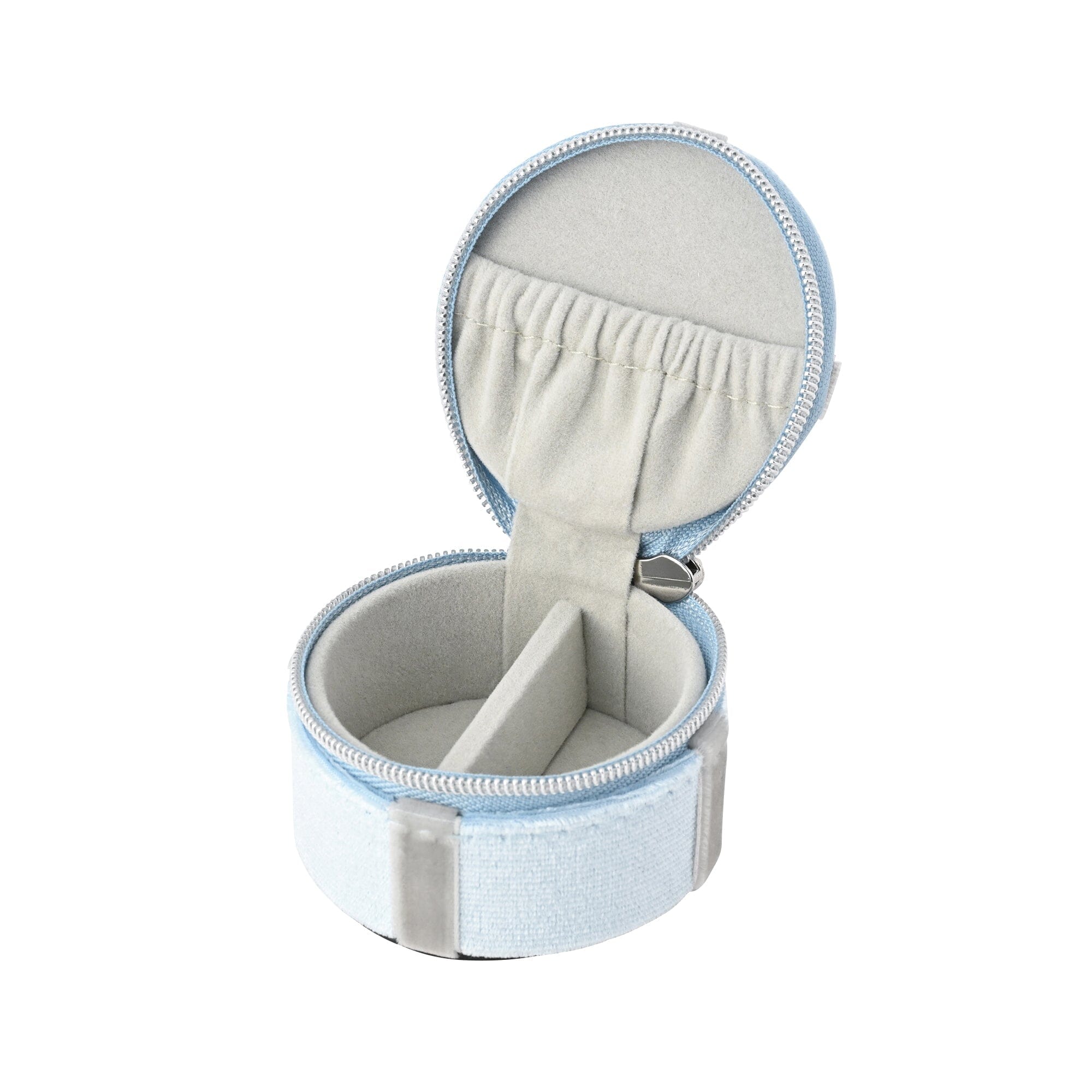 Velour Ribbon Mini Travel Jewelry Box Light Blue