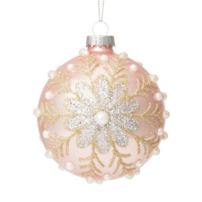 Glass Ornament Snow Pink