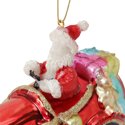 Glass Ornament Santa Car