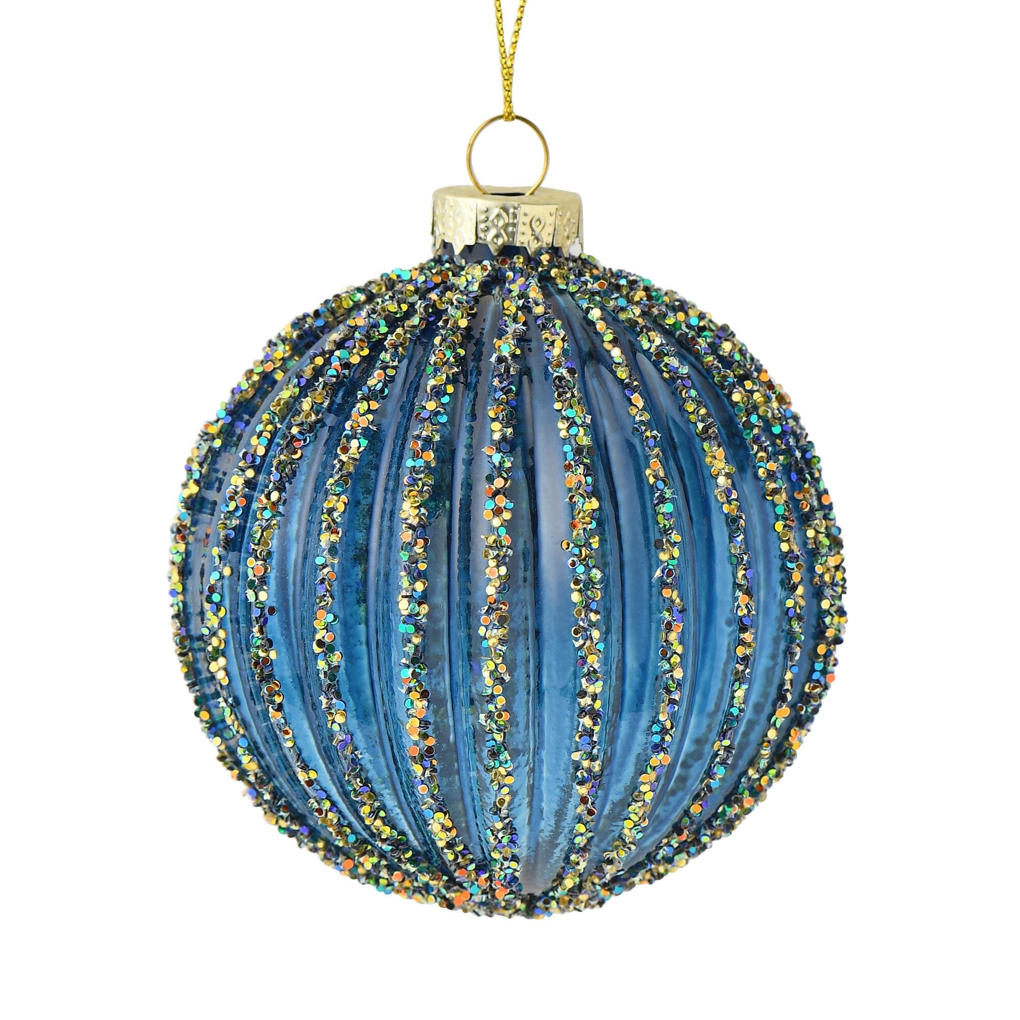 Glass Ornament Stripe Navy