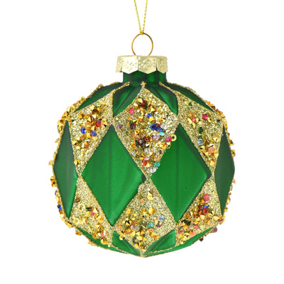 Glass Ornament Checker Green