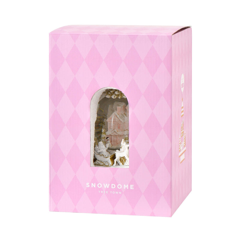 聖誕老人附馴鹿小屋雪球 粉紅色 大號