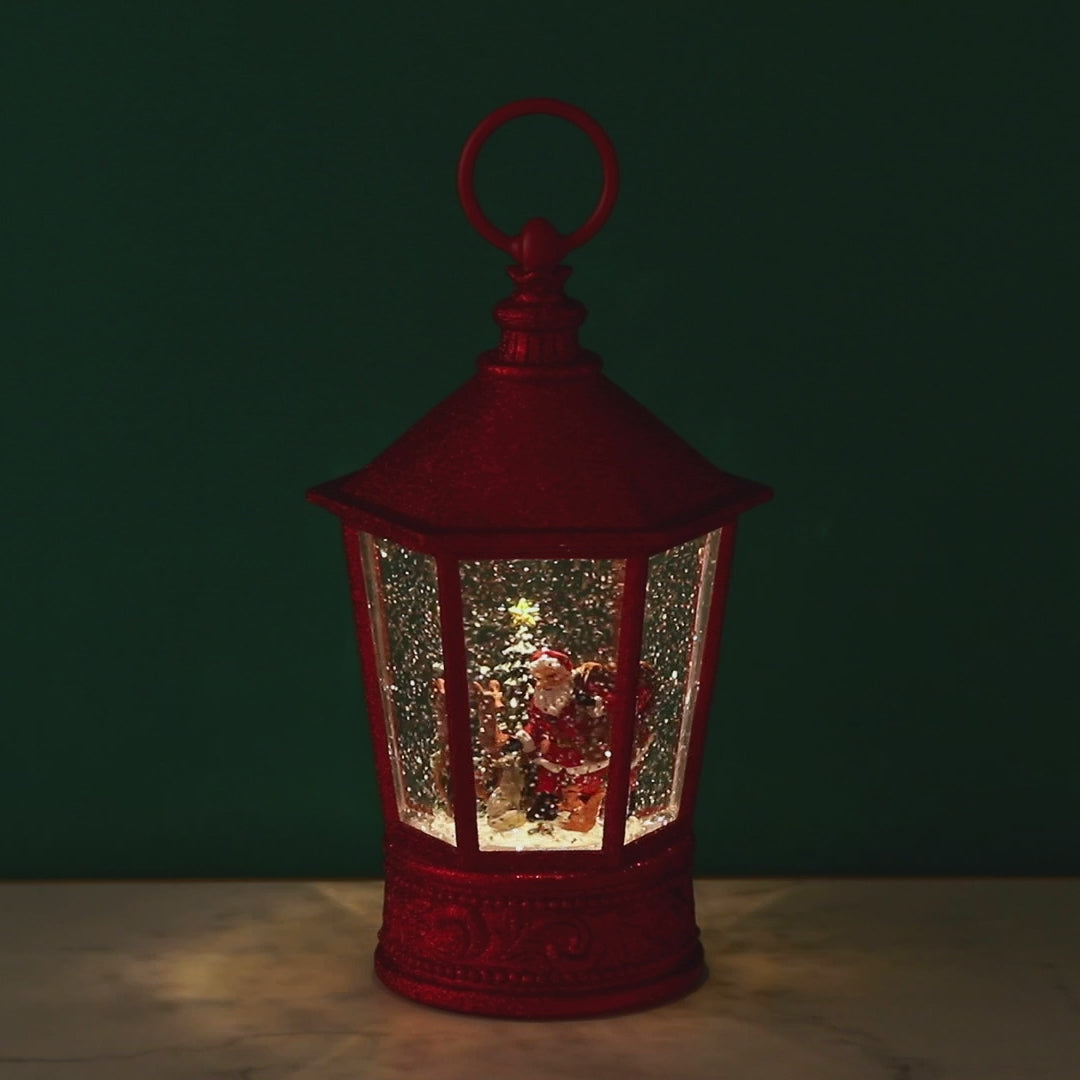 Snow Globe Square Lantern Santa L