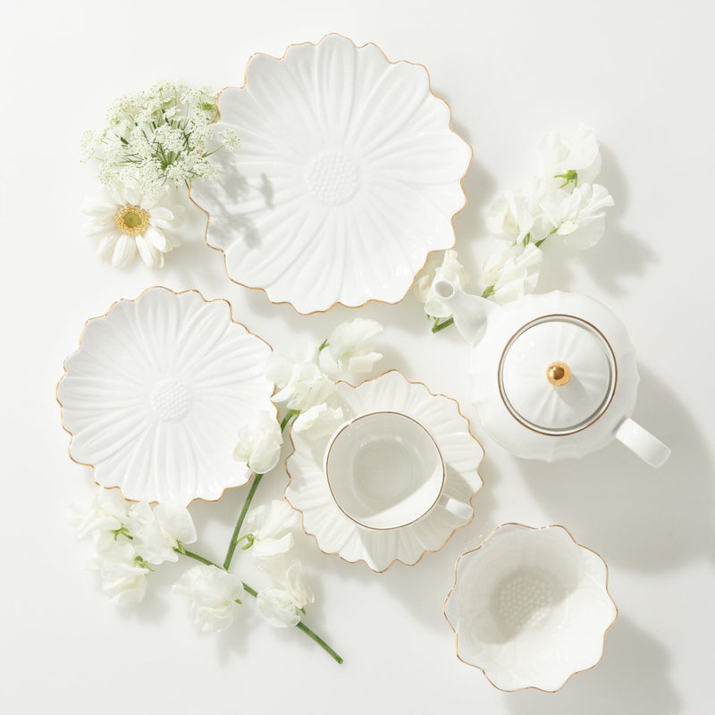 Flower Motif Bowl  White