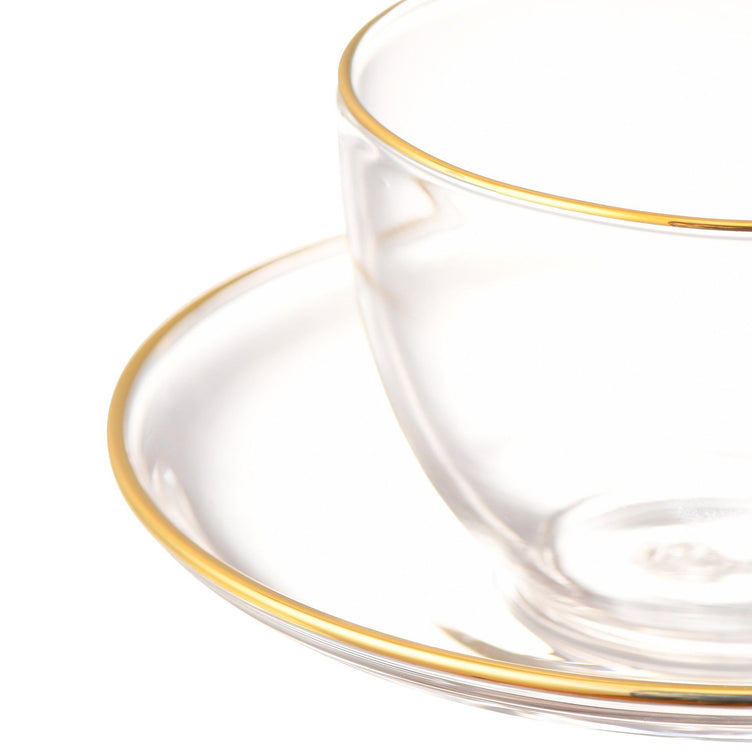 CLEAR GLASS CUP & SAUCER GOLD