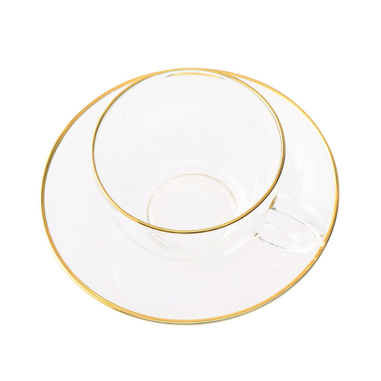 CLEAR GLASS CUP & SAUCER GOLD