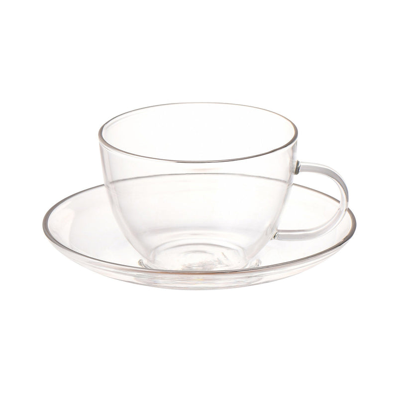 CLEAR GLASS CUP & SAUCER SILVER