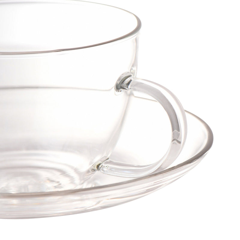 CLEAR GLASS CUP & SAUCER SILVER