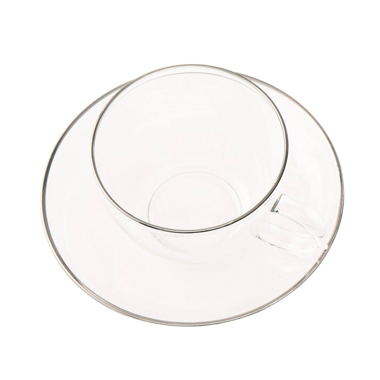 CLEAR GLASS CUP & SAUCER SILVER