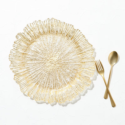 FLOWER GLASS PLATE LARGE GOLD