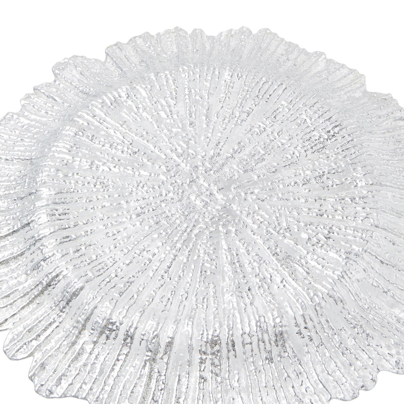 FLOWER GLASS PLATE LARGE SILVER