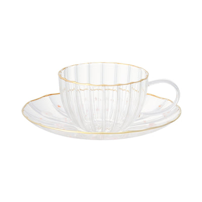 FLOWER FRILL GLASS CUP & SAUCER WHITE