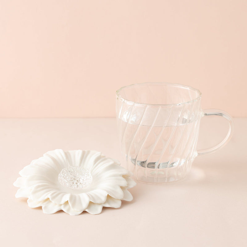 DOUBLE WALL GLASS MUG WITH CUPCOVER  WHITE