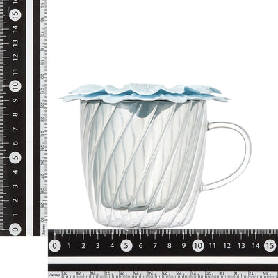 DOUBLE WALL GLASS MUG WITH CUPCOVER  BLUE