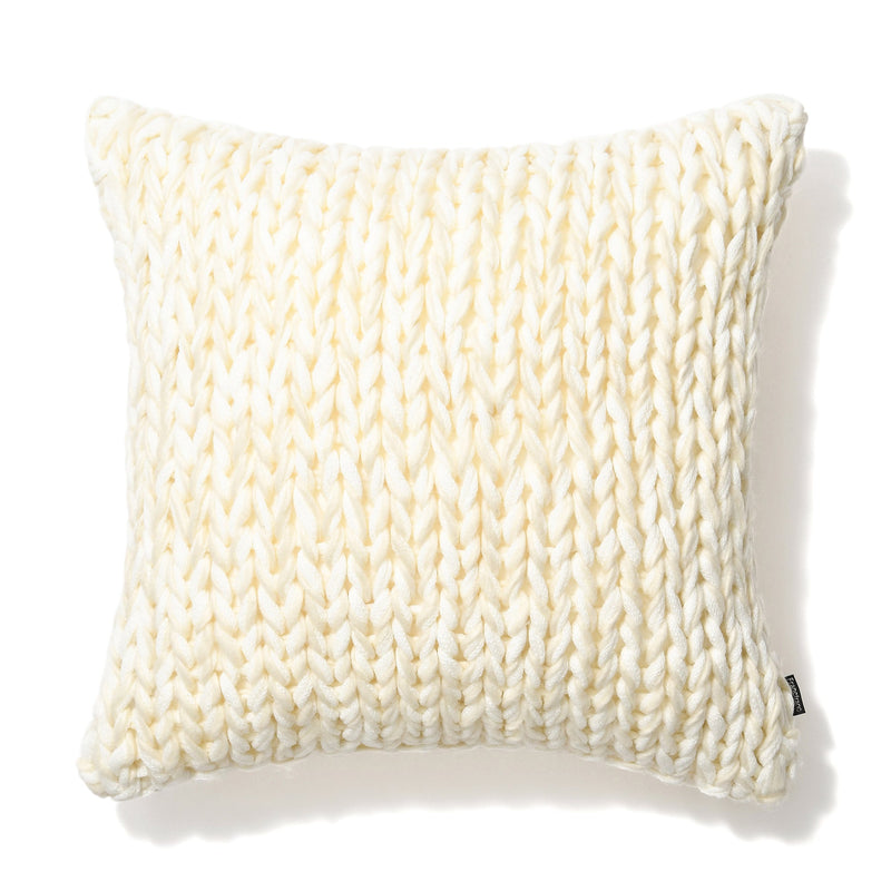 KNIT MOHAIR LIKE CUSHION COVER 450 x 450 WHITE x IVORY