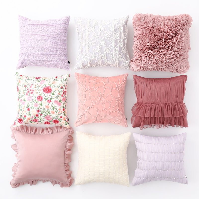 FRILL APPLIQUE CUSHION COVER 450 x 450 PINK