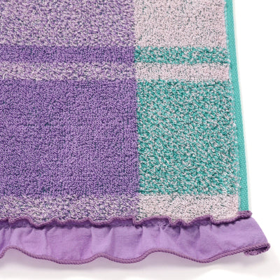 抗菌除臭浴巾格子褶邊 紫色 x 綠色