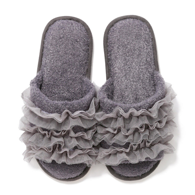 MOIST KNIT FRILL ROOM SHOES Gray