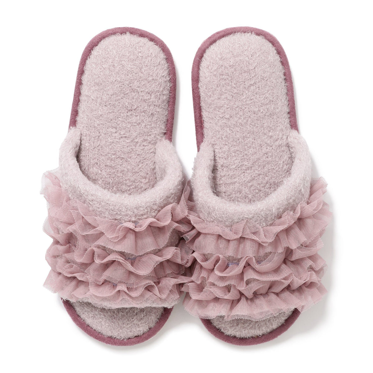 MOIST KNIT FRILL ROOM SHOES PINK