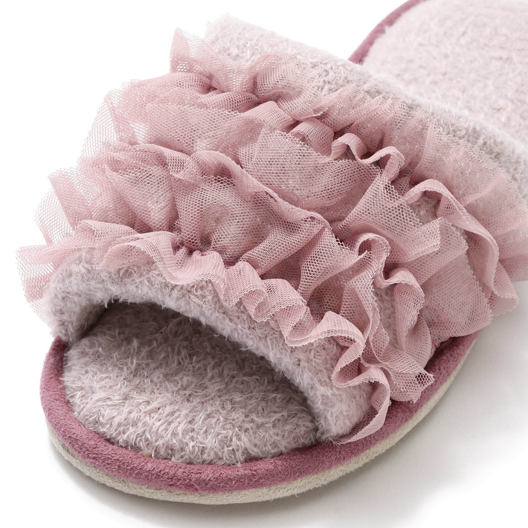 MOIST KNIT FRILL ROOM SHOES PINK