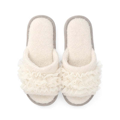 KNIT FRILL ROOM SHOES IVORY