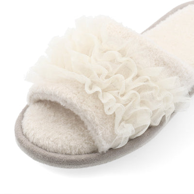 KNIT FRILL ROOM SHOES IVORY