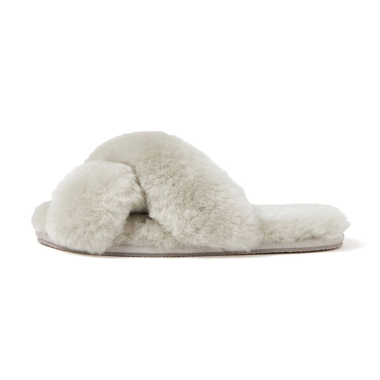 SHEEP FUR CROSS ROOM SHOES GRAY