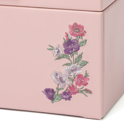 EMBROIDERY FLOWER JEWELRY BOX LARGE PINK