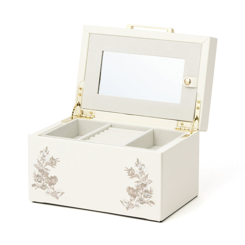 EMBROIDERY FLOWER JEWELRY BOX SMALL BEIGE